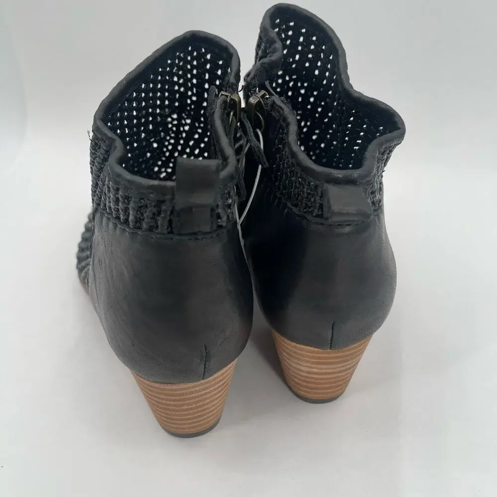 KELSI DAGGER BROOKLYN Ego Boots Size 8 Black Leather Booties Woven Zipper NEW
